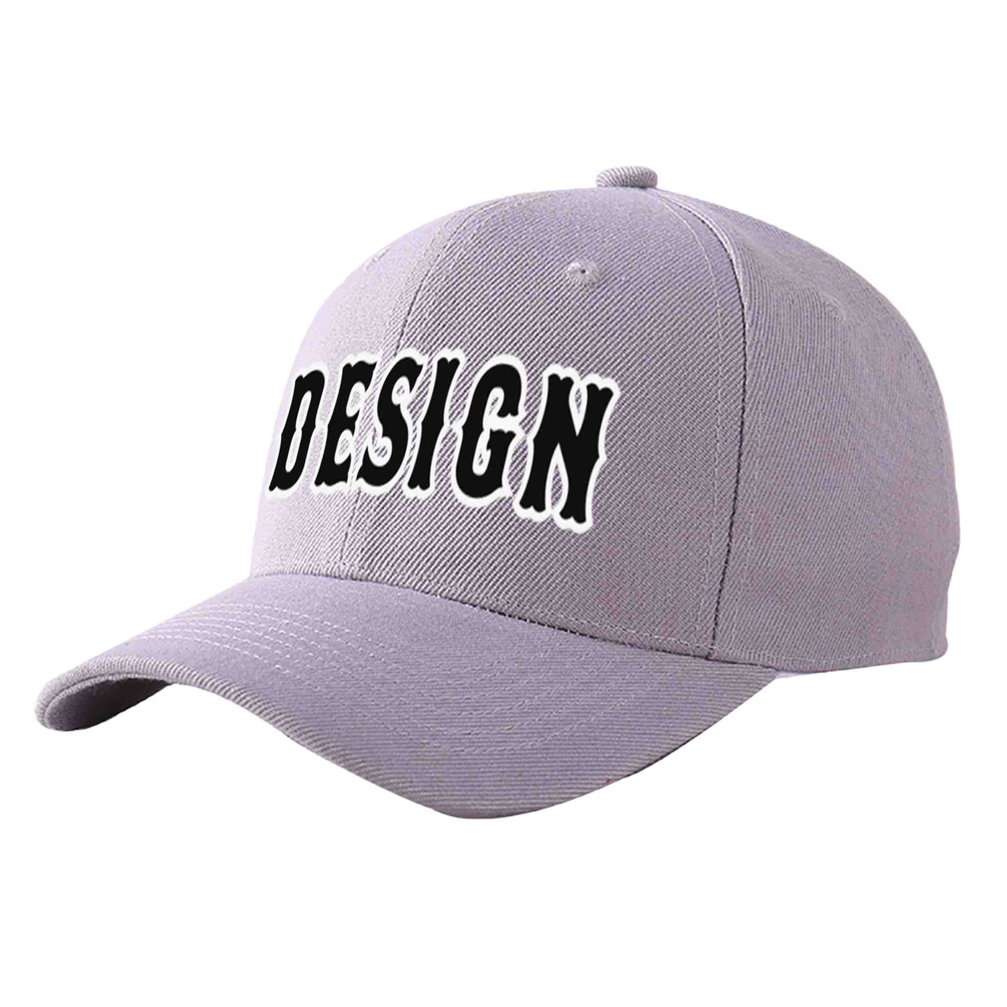 Custom Gray Black-White Curved Eaves Sport Design Baseball Cap