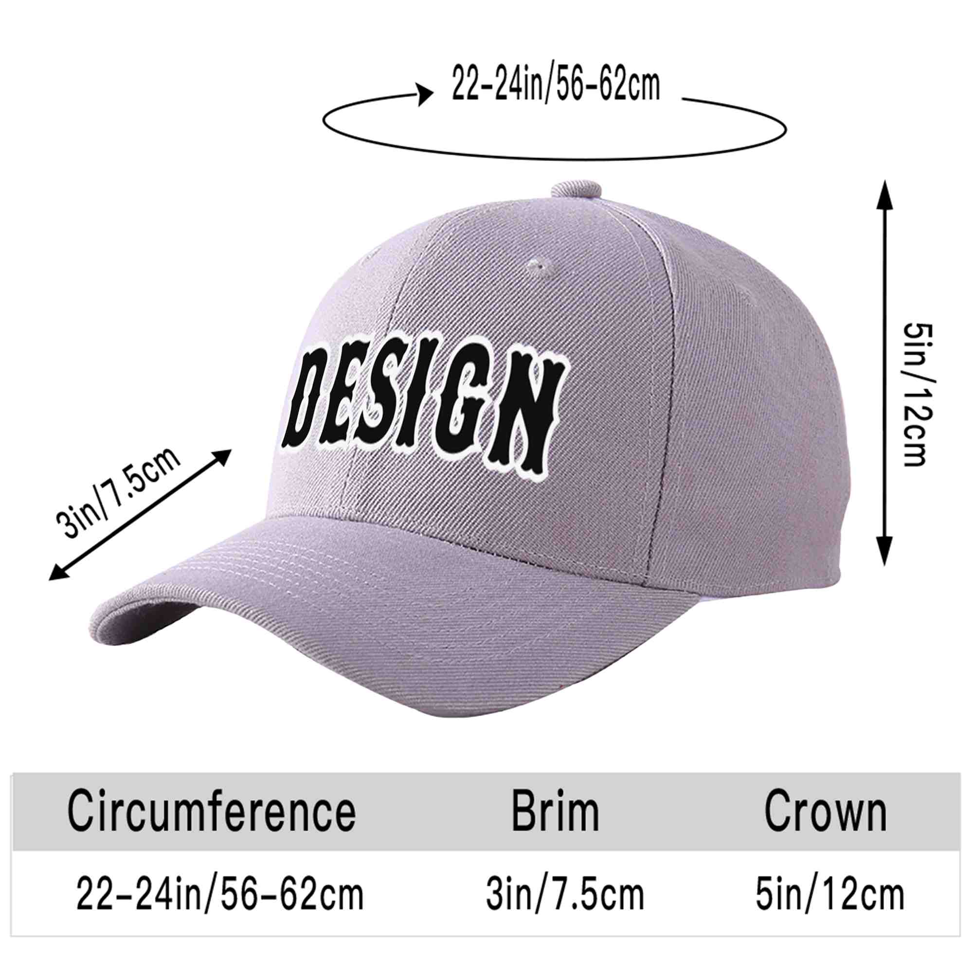 Custom Gray Black-White Curved Eaves Sport Design Baseball Cap