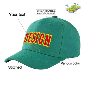 Casquette de baseball incurvée personnalisée vert clair rouge-jaune avec avant-toit