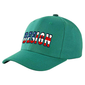 Custom Light Green Vintage USA Flag-Gold Curved Eaves Sport Design Baseball Cap