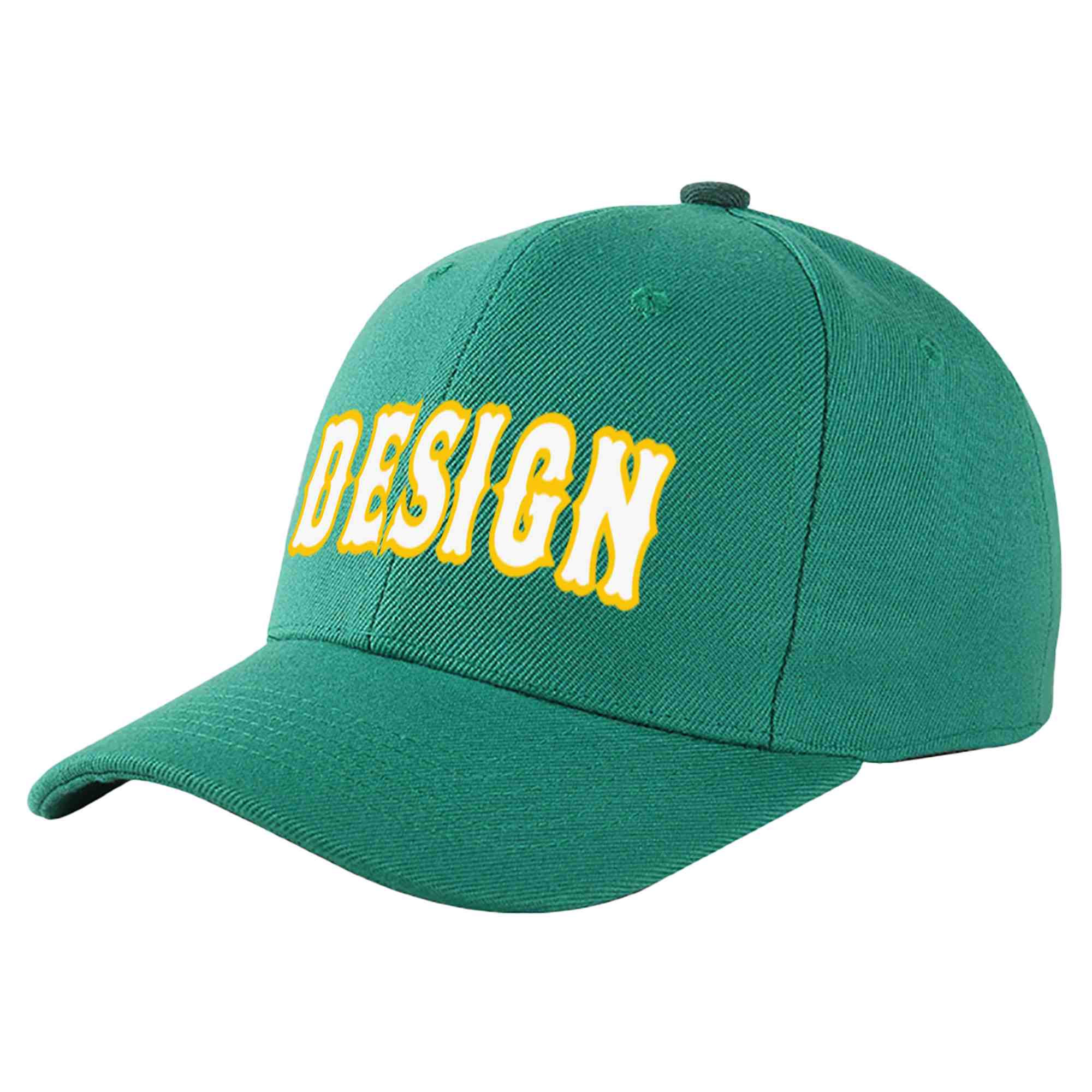 Casquette de baseball incurvée personnalisée vert clair blanc-or avec avant-toit