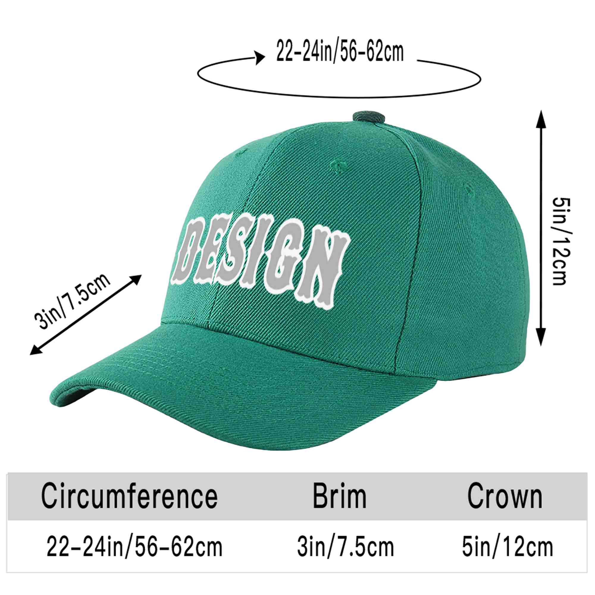 Custom Light Green White-Gray Curved Eaves Sport Design Baseball Cap