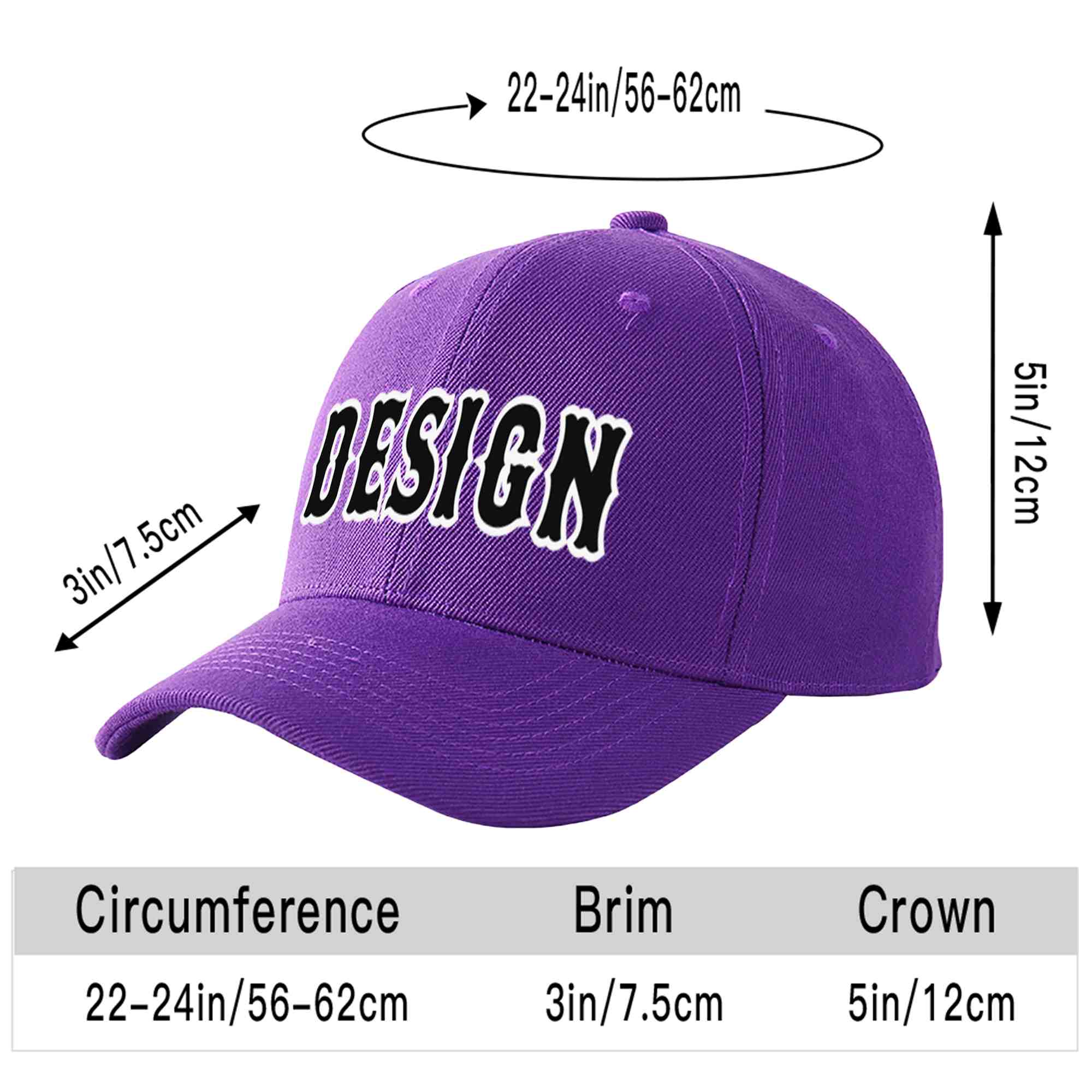 Custom Purple Black-White Curved Eaves Sport Design Baseball Cap