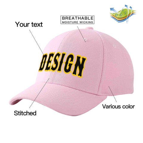 Custom Pink Black-Gold Curved Eaves Sport Design Baseball Cap