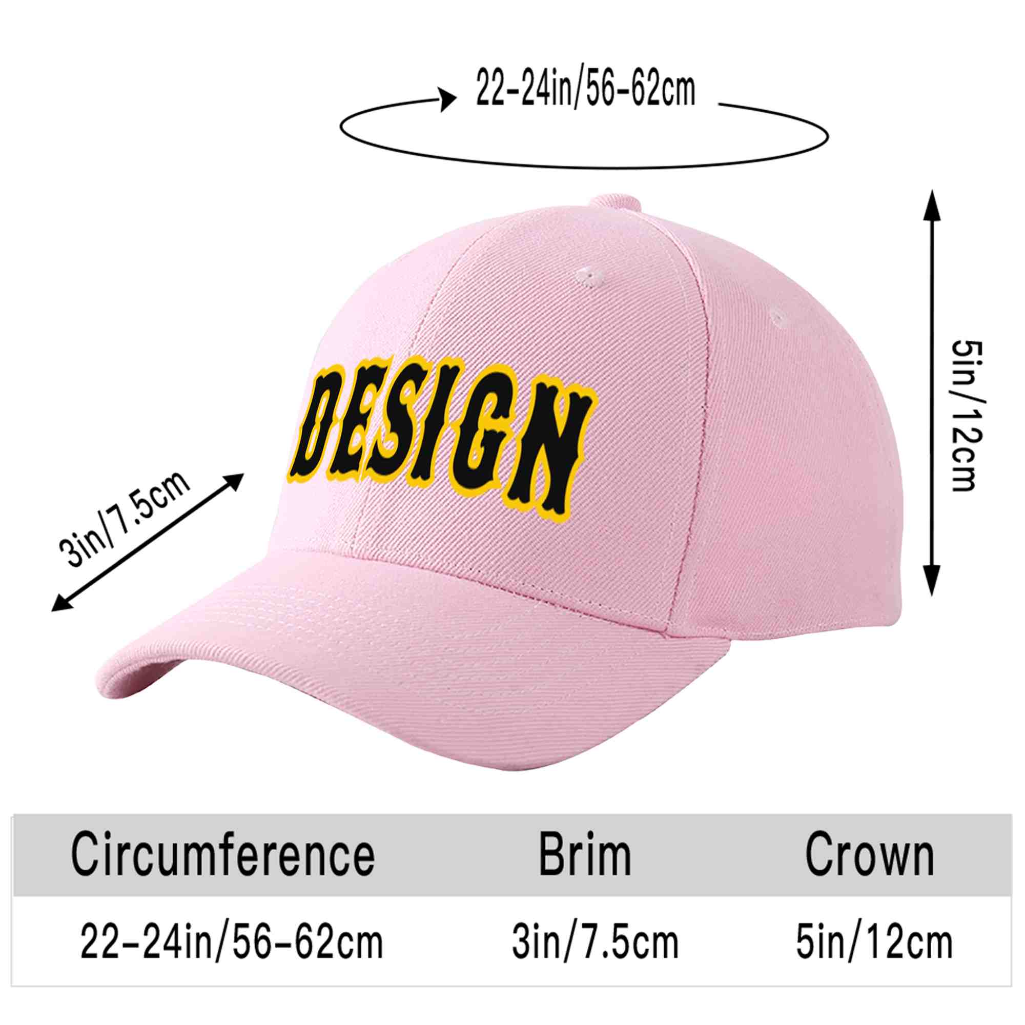 Custom Pink Black-Gold Curved Eaves Sport Design Baseball Cap