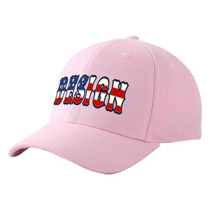 Custom Pink Vintage USA Flag-Gold Curved Eaves Sport Design Baseball Cap