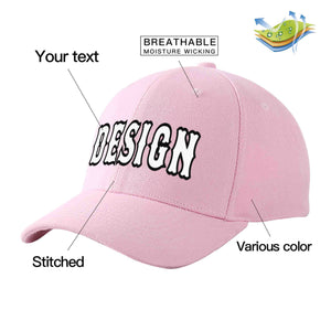 Custom Pink White-Black Curved Eaves Sport Design Baseball Cap