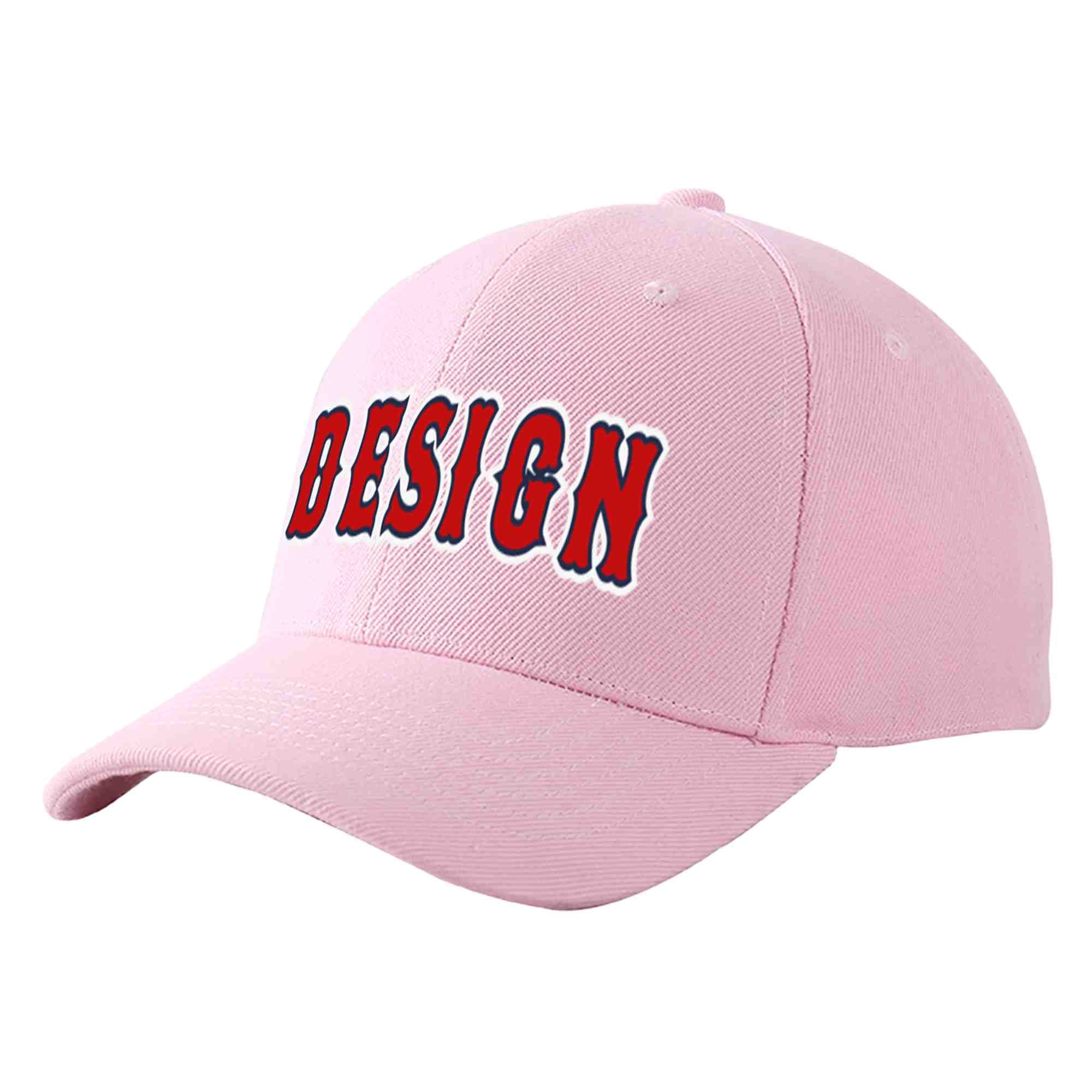 Custom Pink Red-Navy Curved Eaves Sport Design Baseball Cap