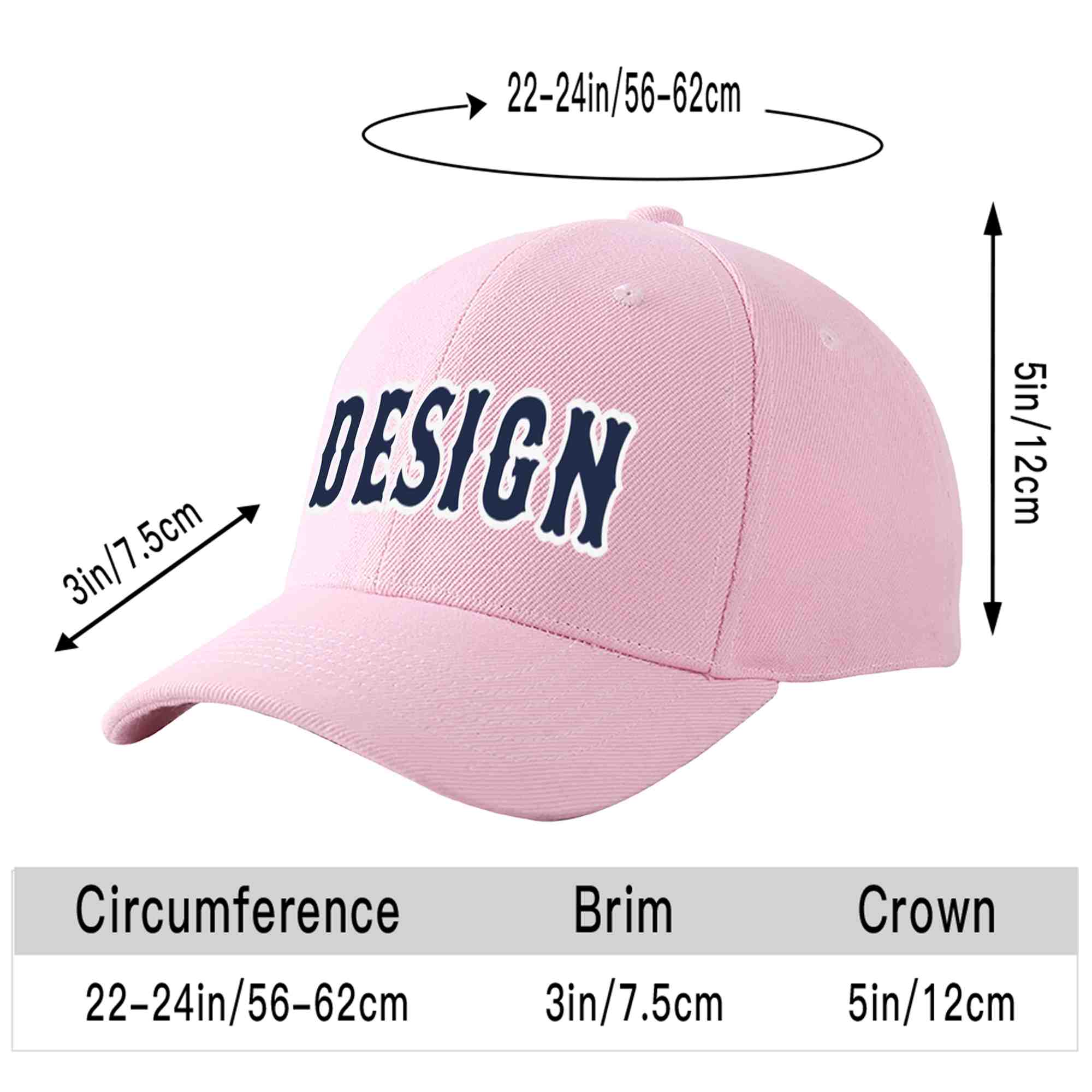 Casquette de baseball personnalisée rose marine et blanche avec avant-toit incurvé et design sportif