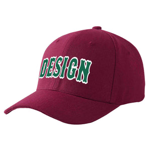 Custom Red Wine Kelly Green-White Curved Eaves Sport Design Baseball Cap