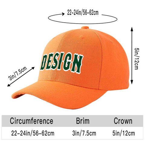Custom Orange Green-White Curved Eaves Sport Design Baseball Cap