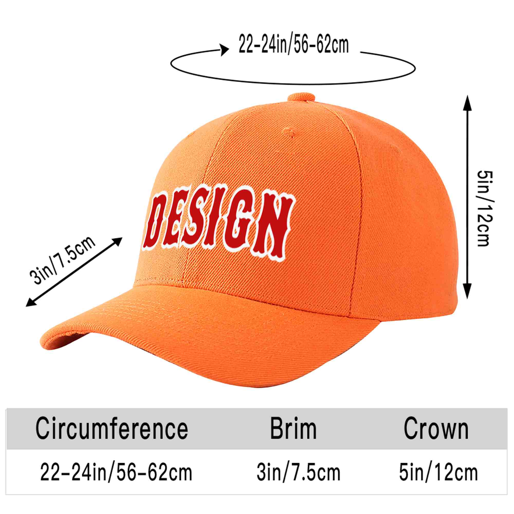 Casquette de baseball incurvée personnalisée orange rouge-blanc avec avant-toit