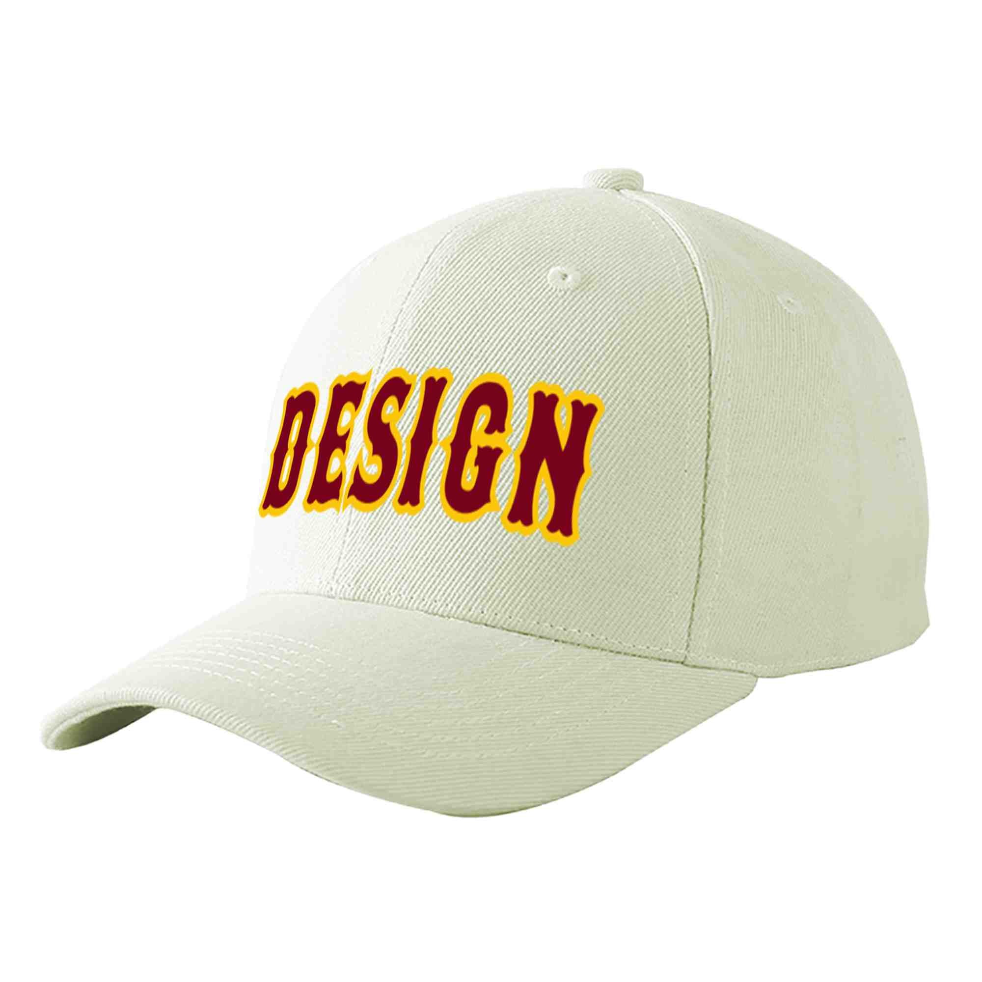 Custom Cream Crimson-Gold Curved Eaves Sport Design Baseball Cap