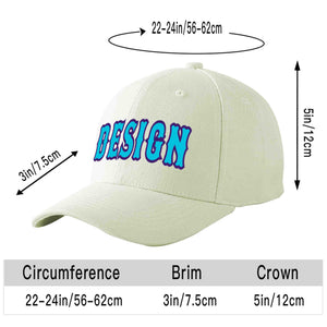 Custom Cream Light Blue-Purple Curved Eaves Sport Design Baseball Cap