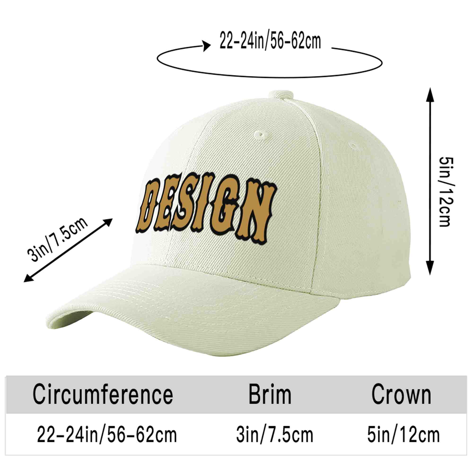 Custom Cream Old Gold-Black Curved Eaves Sport Design Baseball Cap