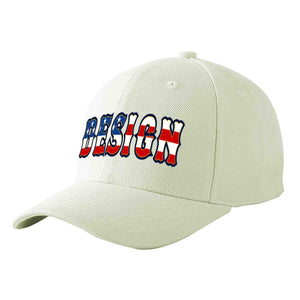 Custom Cream Vintage USA Flag-Gold Curved Eaves Sport Design Baseball Cap