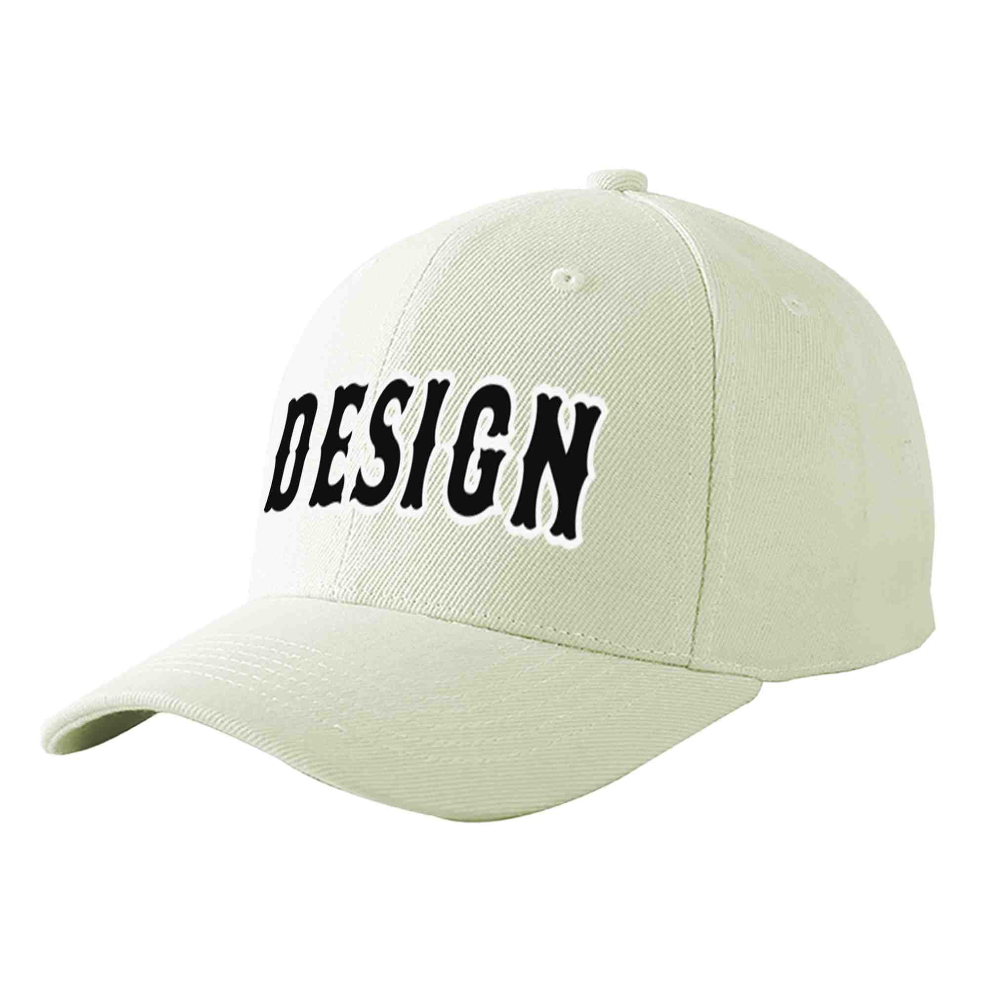 Custom Cream Black-White Curved Eaves Sport Design Baseball Cap