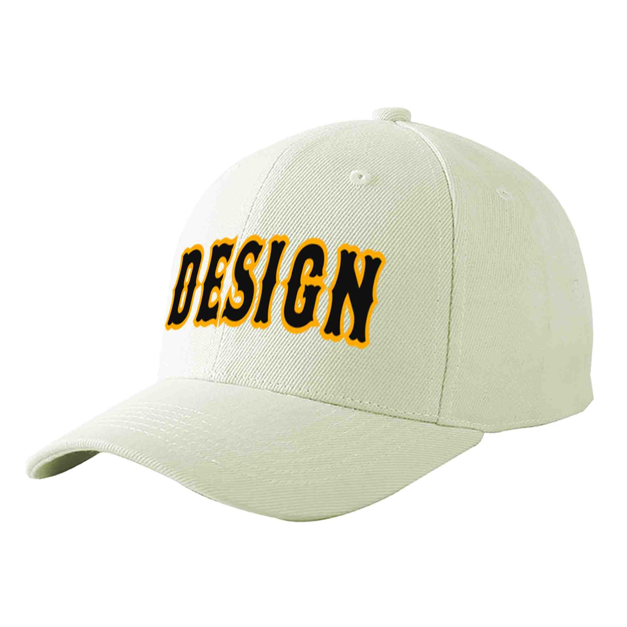 Custom Cream Black-Yellow Curved Eaves Sport Design Baseball Cap