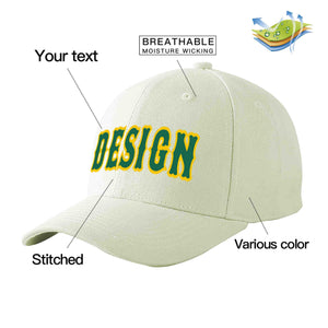 Custom Cream Kelly Green-Gold Curved Eaves Sport Design Baseball Cap