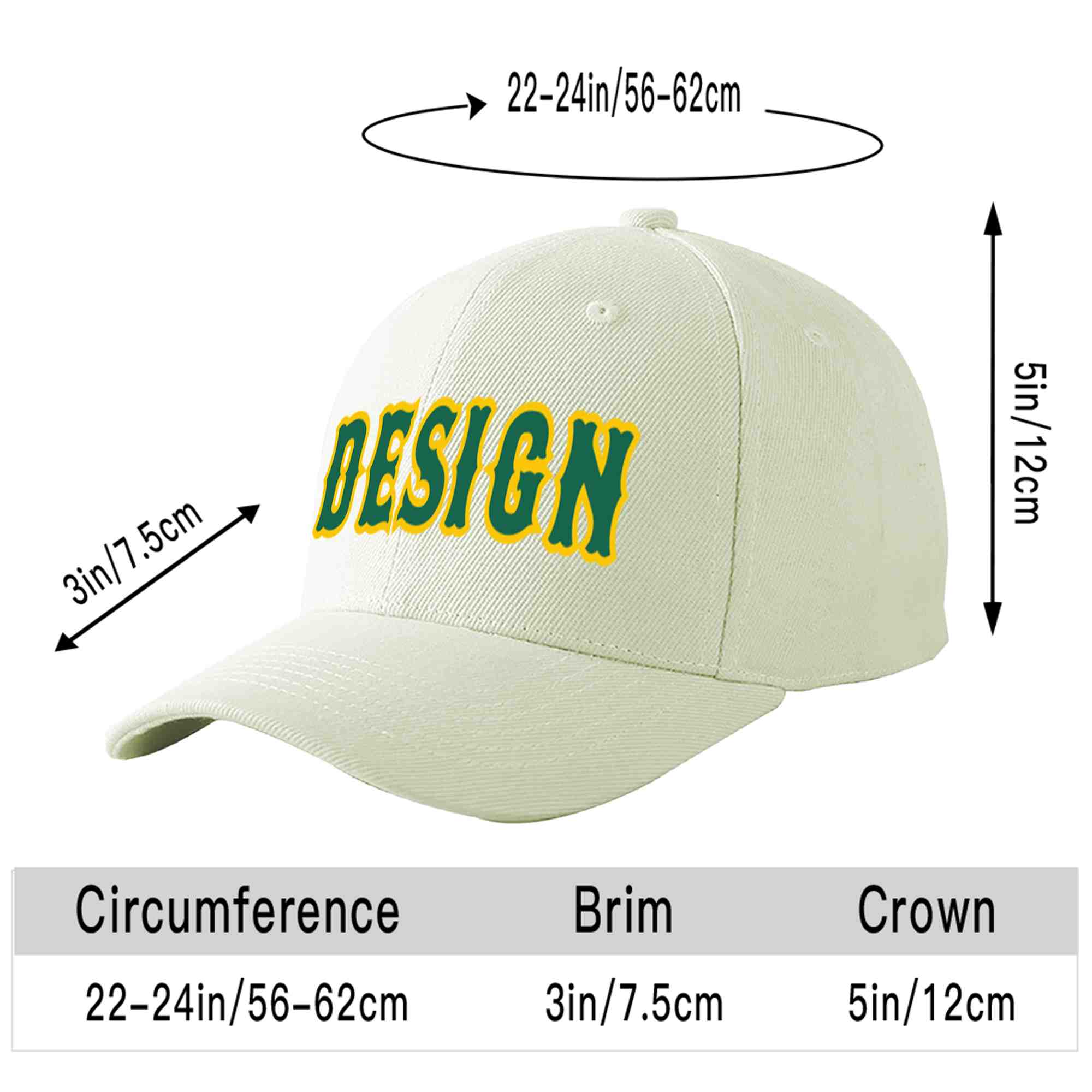 Custom Cream Kelly Green-Gold Curved Eaves Sport Design Baseball Cap