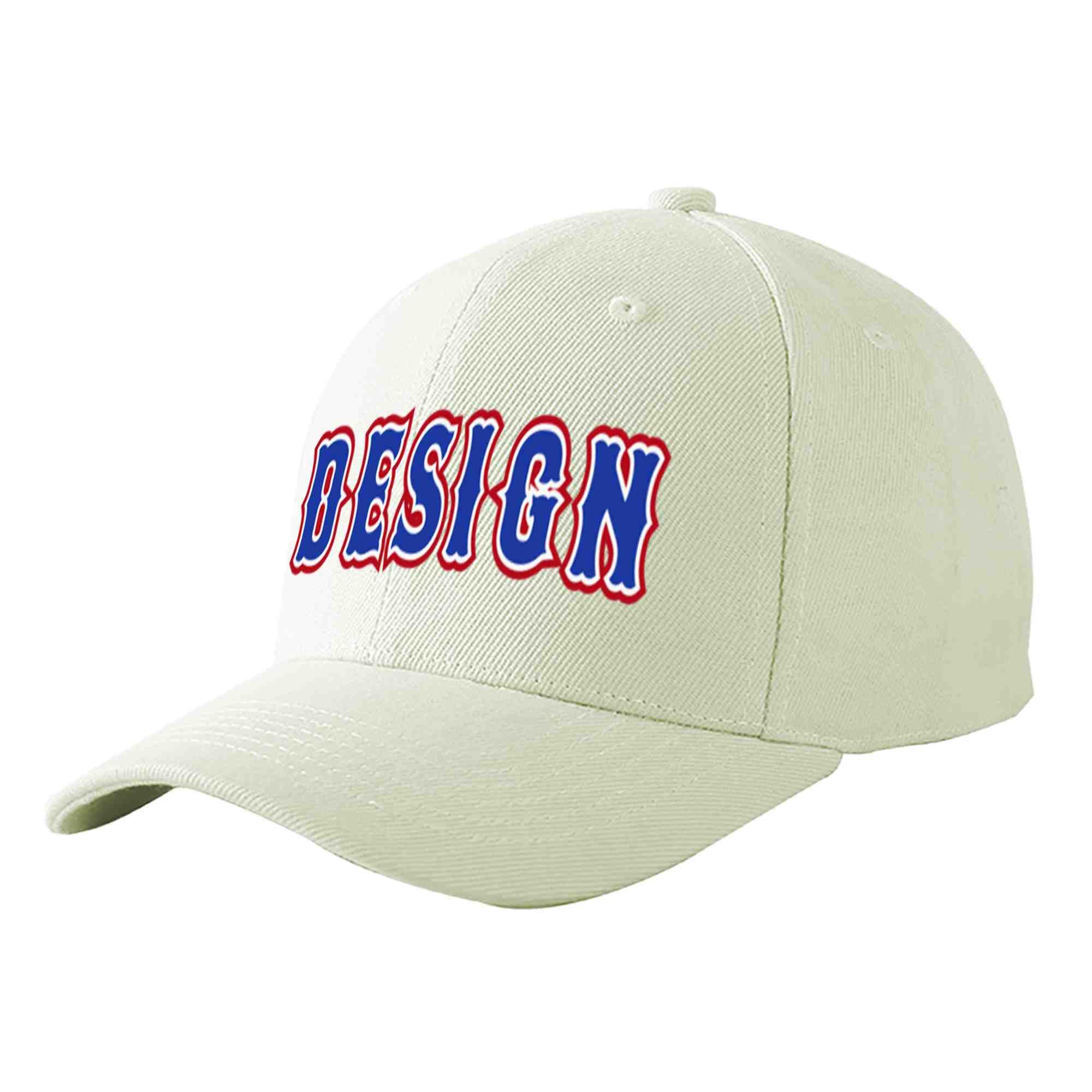 Custom Cream Royal-White Curved Eaves Sport Design Baseball Cap