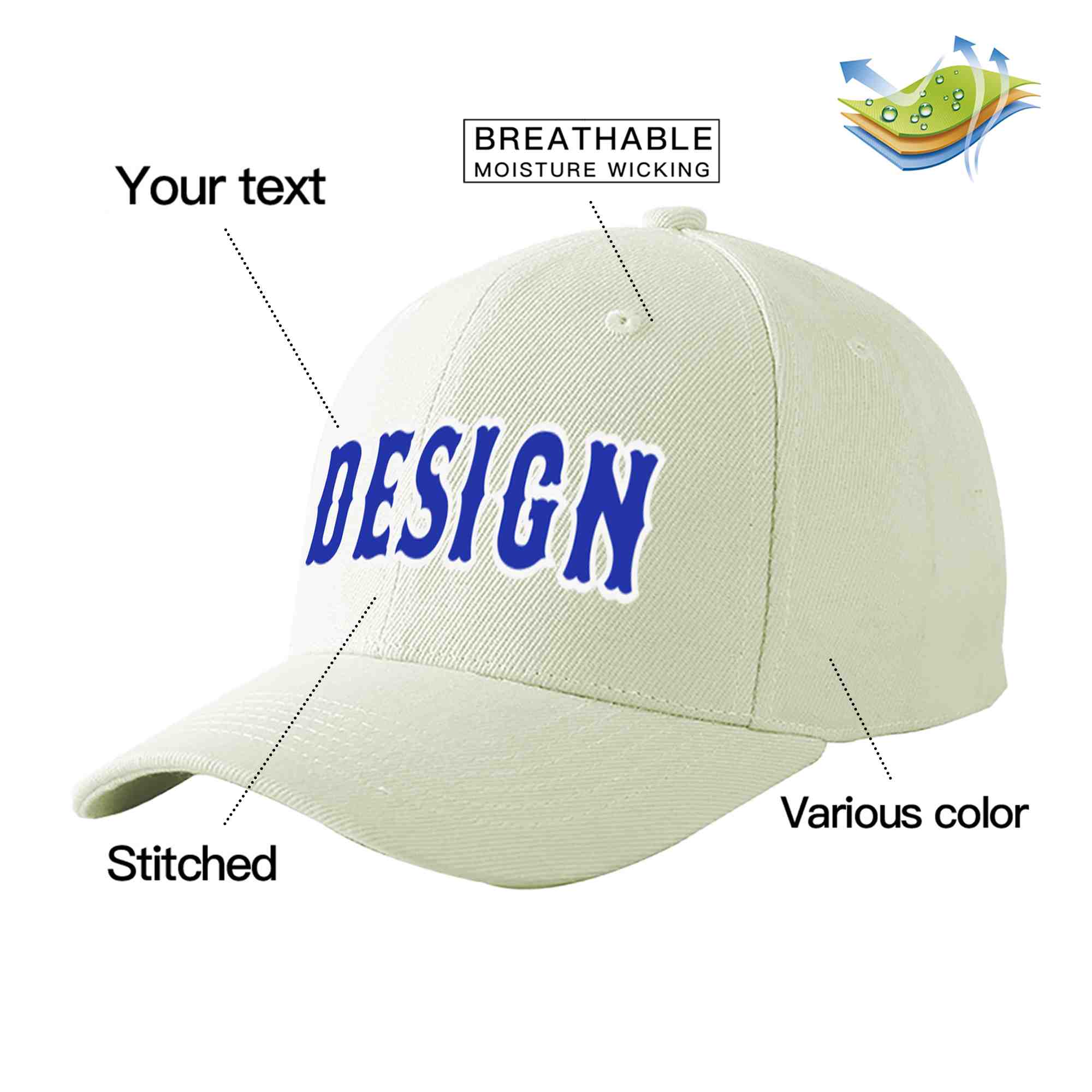 Casquette de baseball personnalisée crème-blanc courbé Eaves Sport Design