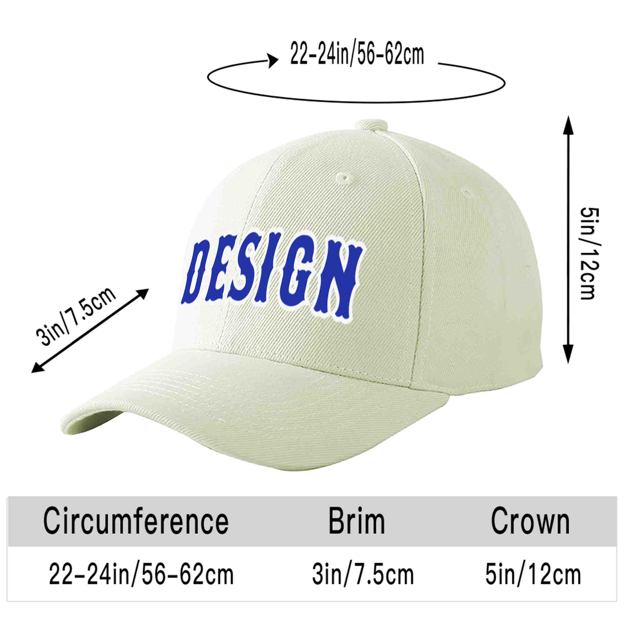 Custom Cream Royal-White Curved Eaves Sport Design Baseball Cap