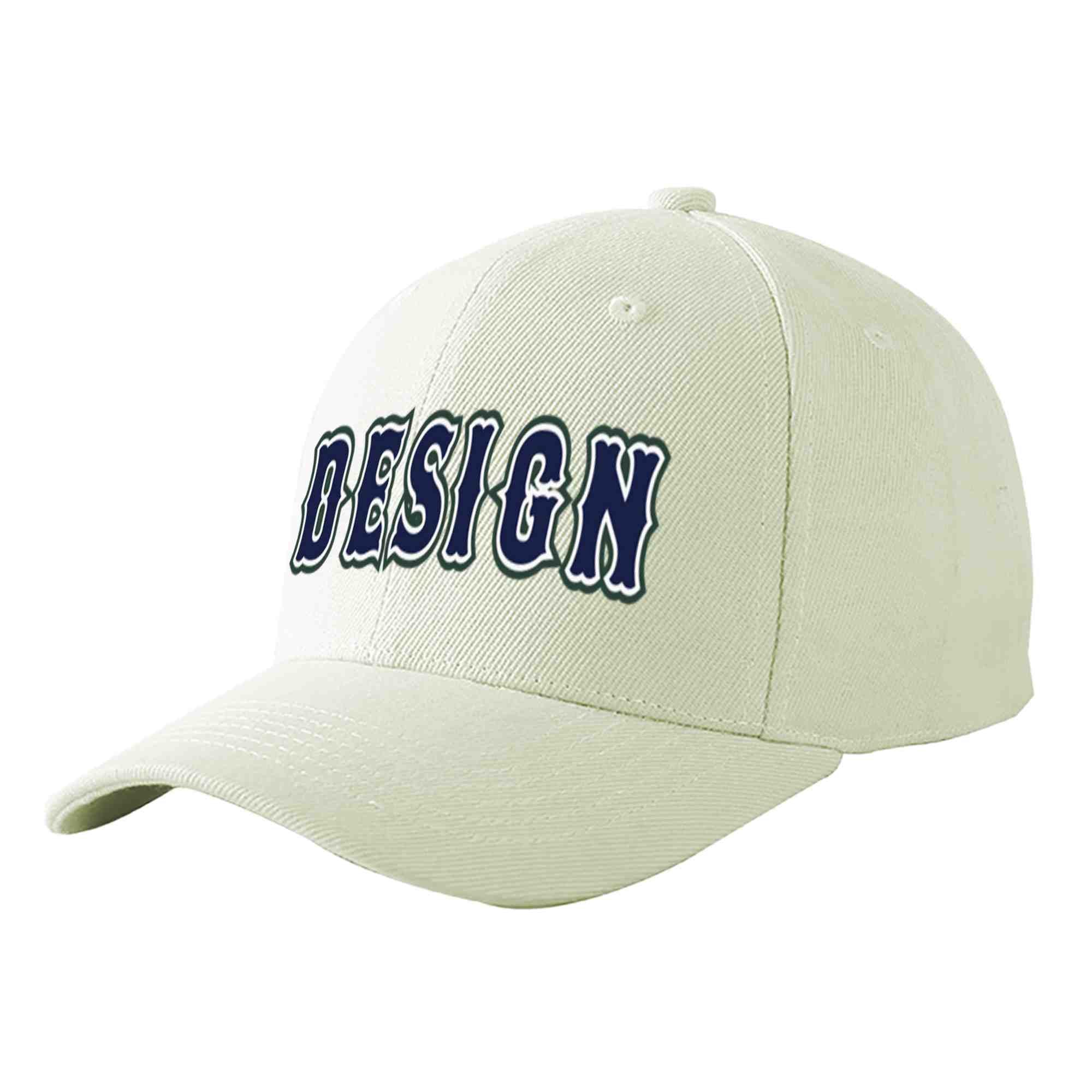 Casquette de baseball incurvée Eaves Sport Design crème personnalisée bleu marine-blanc