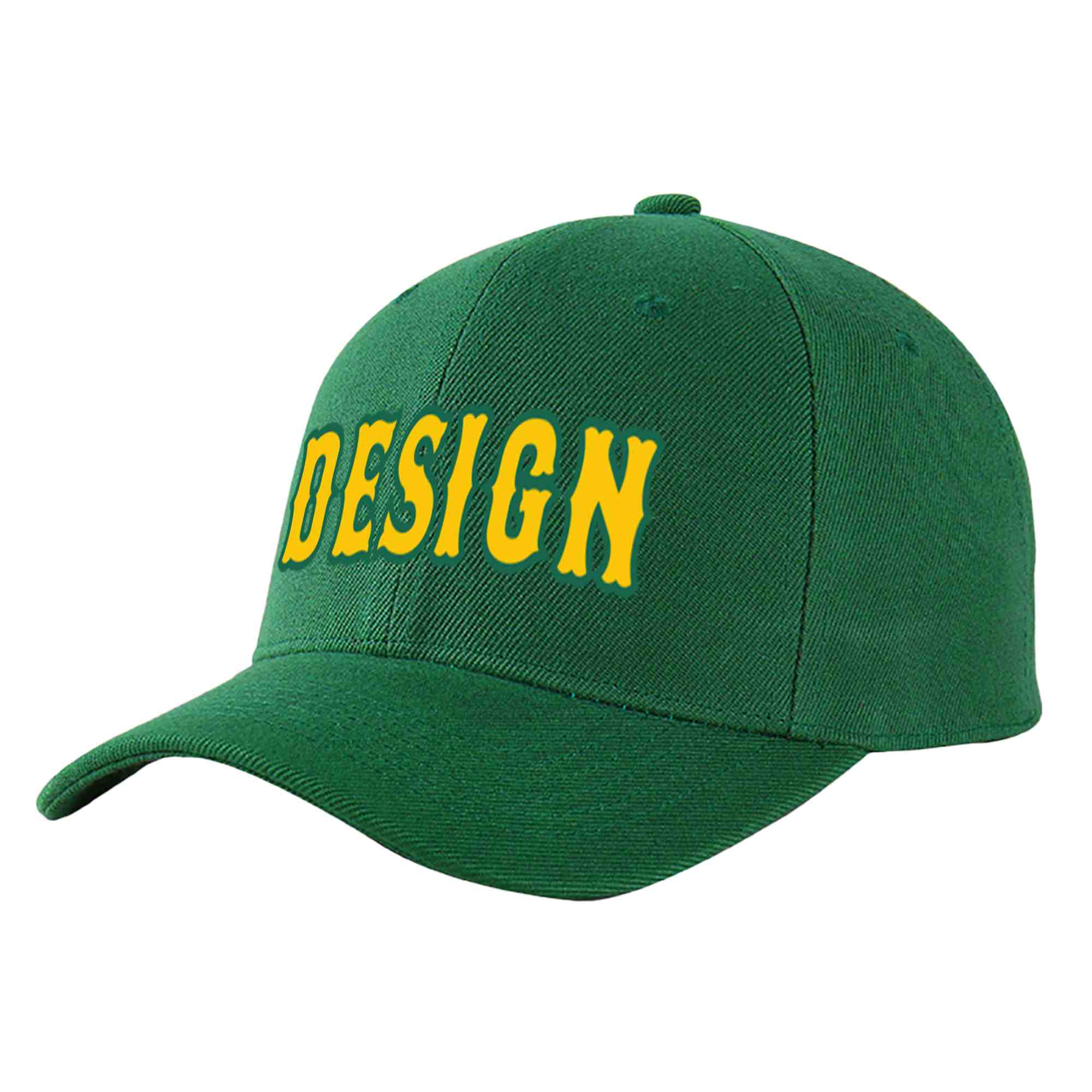 Custom Green Gold-Kelly Green Curved Eaves Sport Design Baseball Cap