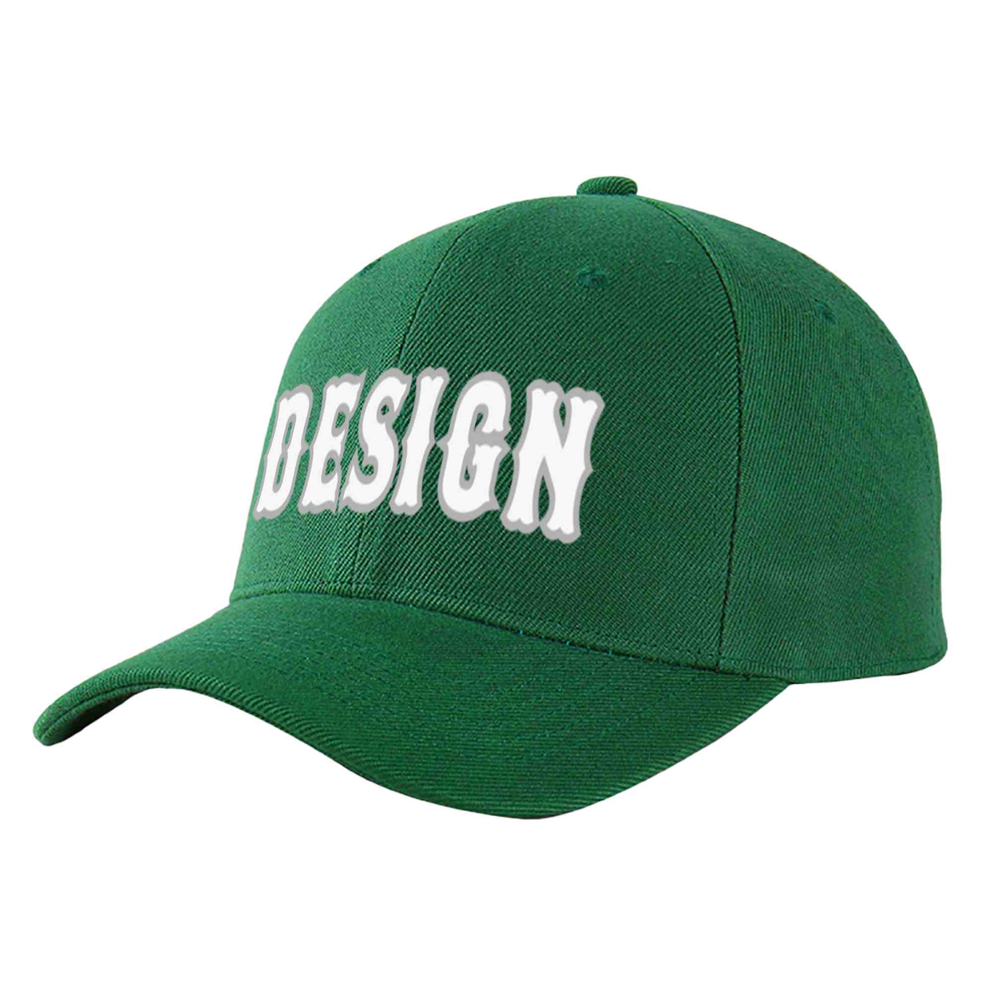 Casquette de baseball incurvée personnalisée vert blanc-gris avec avant-toit