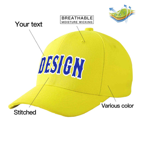 Custom Yellow White-Royal Curved Eaves Sport Design Baseball Cap