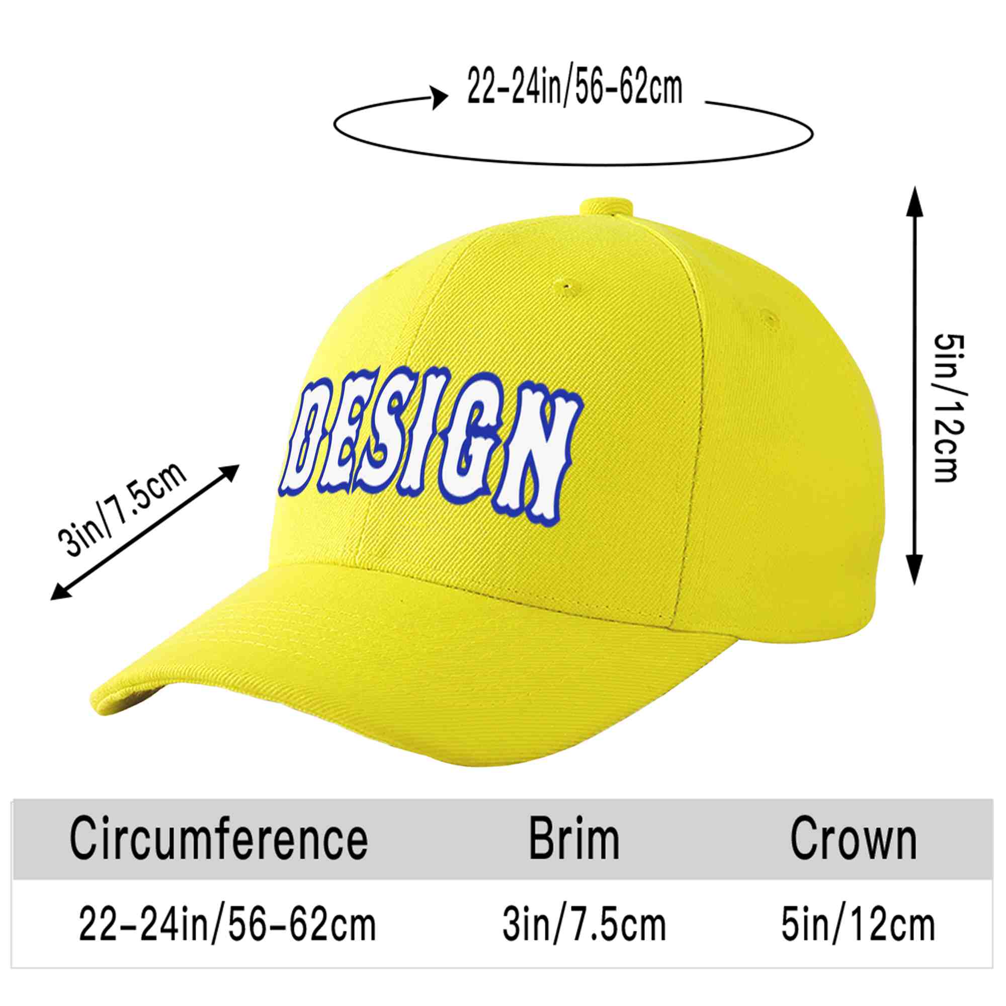 Custom Yellow Royal-White Curved Eaves Sport Design Baseball Cap