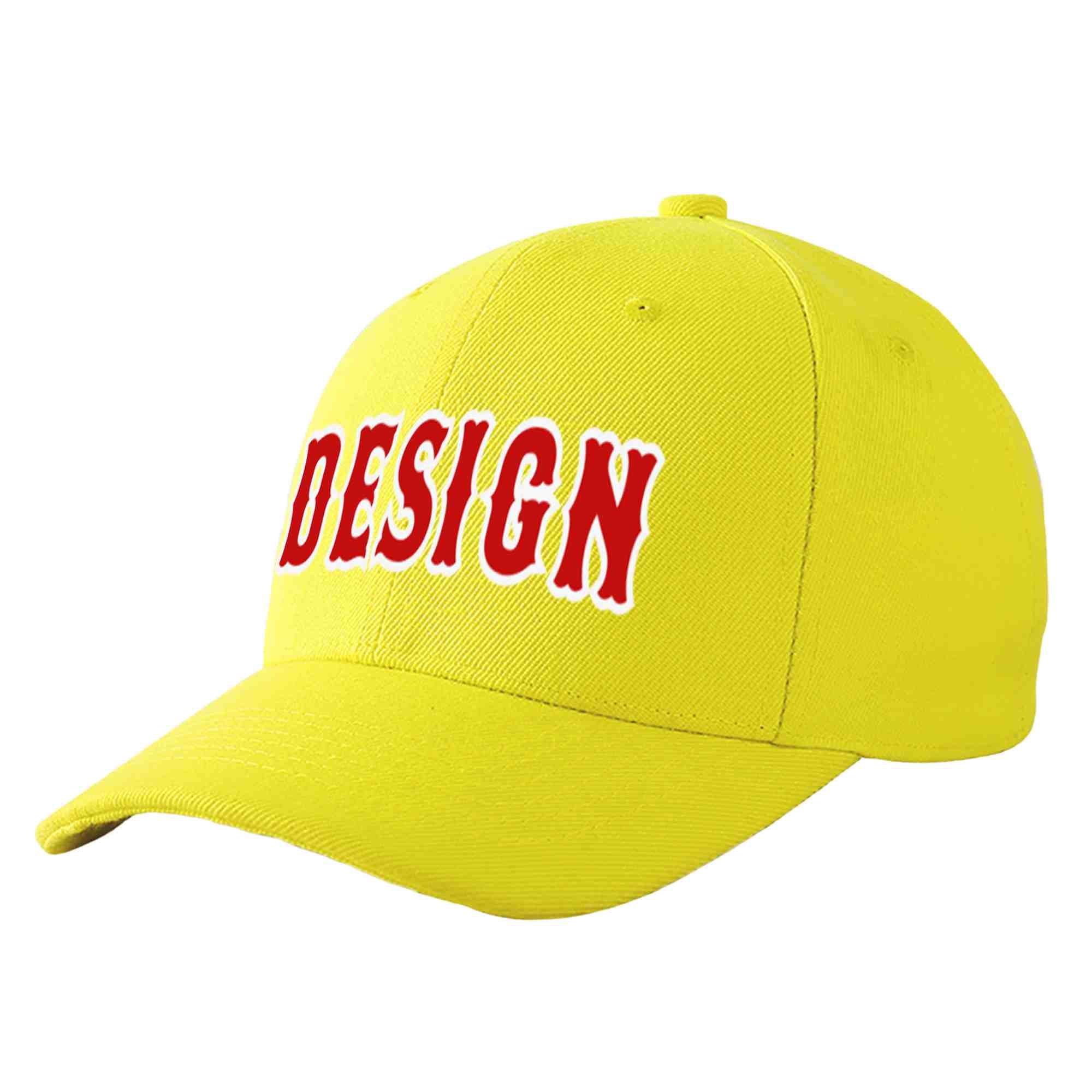 Custom Yellow Red-White Curved Eaves Sport Design Baseball Cap