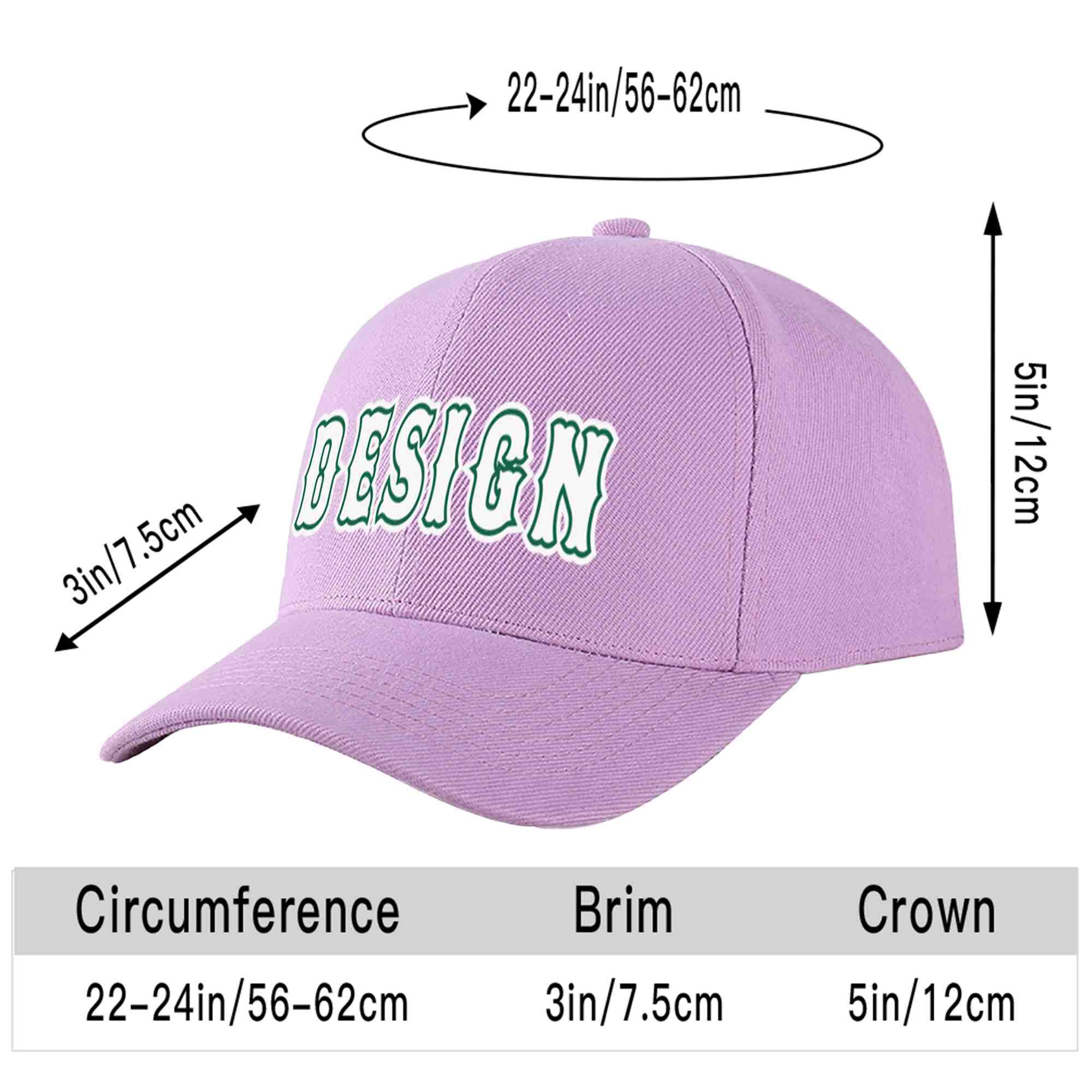 Custom Light Purple White-Kelly Green Curved Eaves Sport Design Baseball Cap