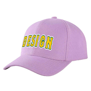 Casquette de baseball personnalisée avec avant-toit incurvé violet clair doré et vert Kelly