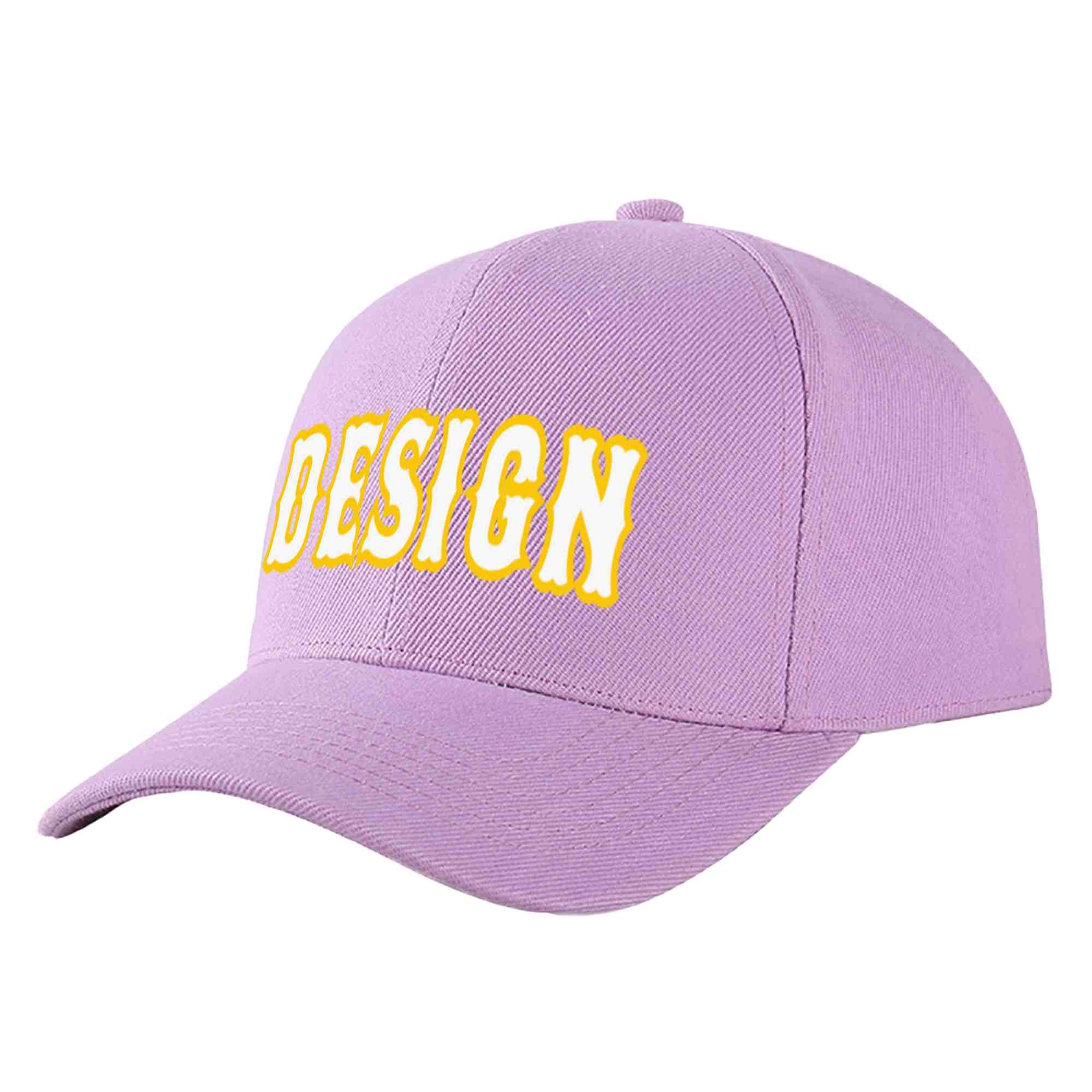 Custom Light Purple White-Gold Curved Eaves Sport Design Baseball Cap