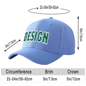 Custom Sky Blue Kelly Green-White Curved Eaves Sport Design Baseball Cap