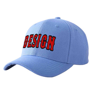 Custom Sky Blue Red-Black Curved Eaves Sport Design Baseball Cap