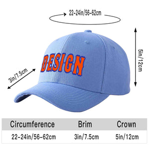 Custom Sky Blue Orange-Royal Curved Eaves Sport Design Baseball Cap