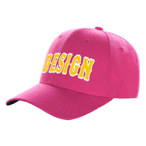 Custom Rose Red Gold-White Curved Eaves Sport Design Baseball Cap