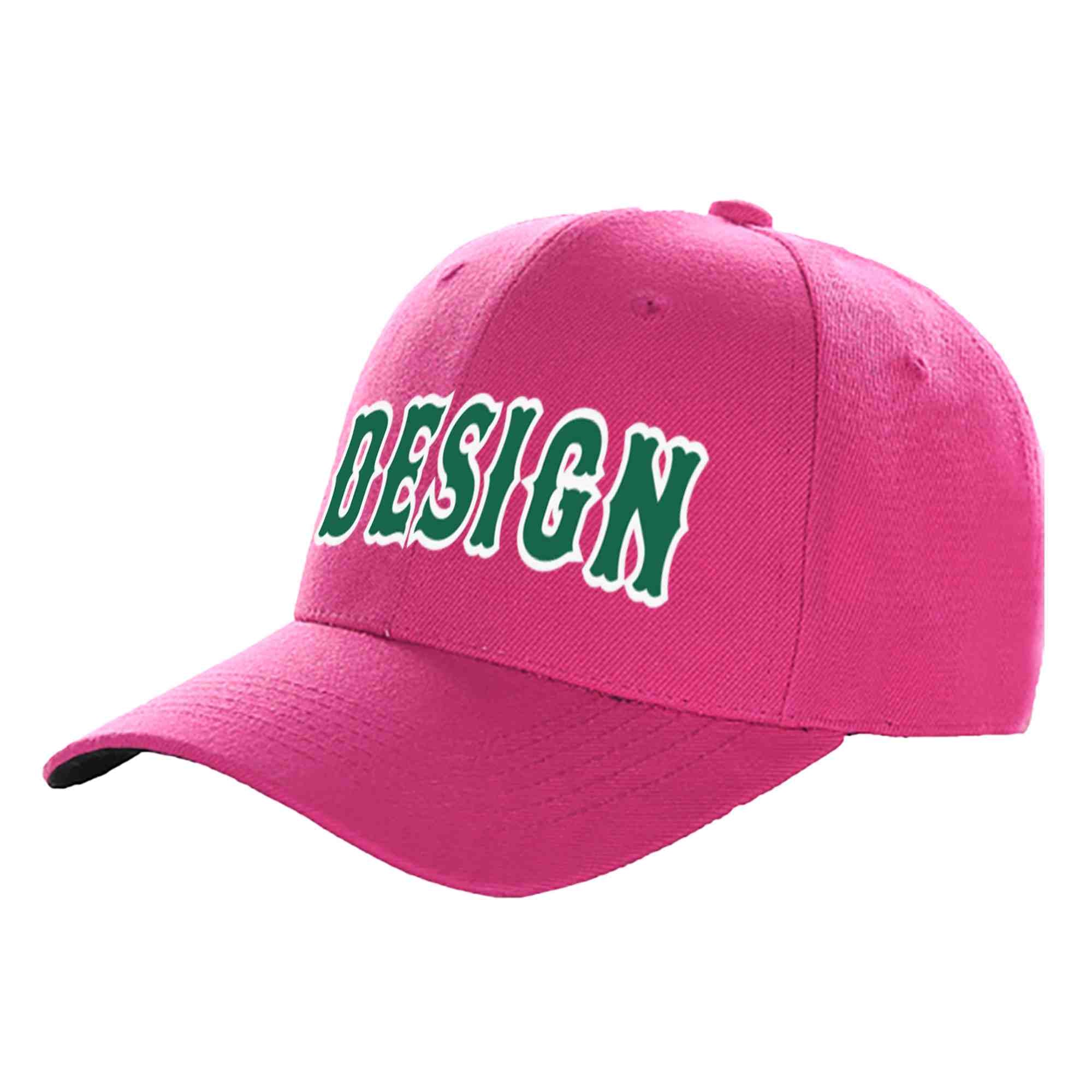 Custom Rose Red Kelly Green-White Curved Eaves Sport Design Baseball Cap