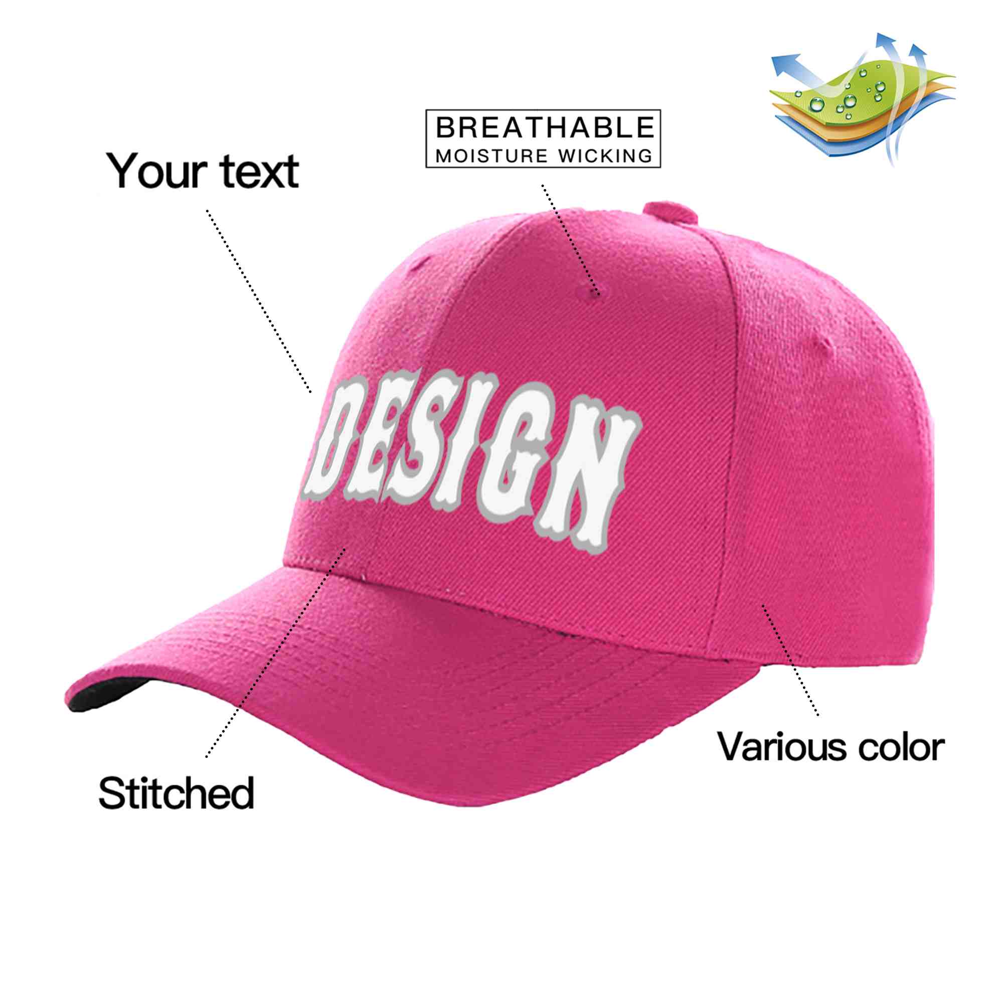 Custom Rose Red White-Gray Curved Eaves Sport Design Baseball Cap