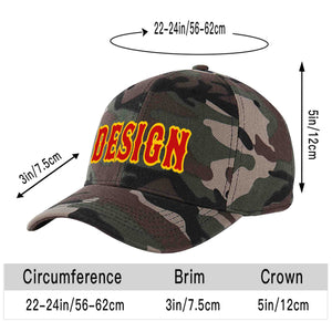 Casquette de baseball personnalisée camouflage rouge-jaune avec avant-toit incurvé et design sportif