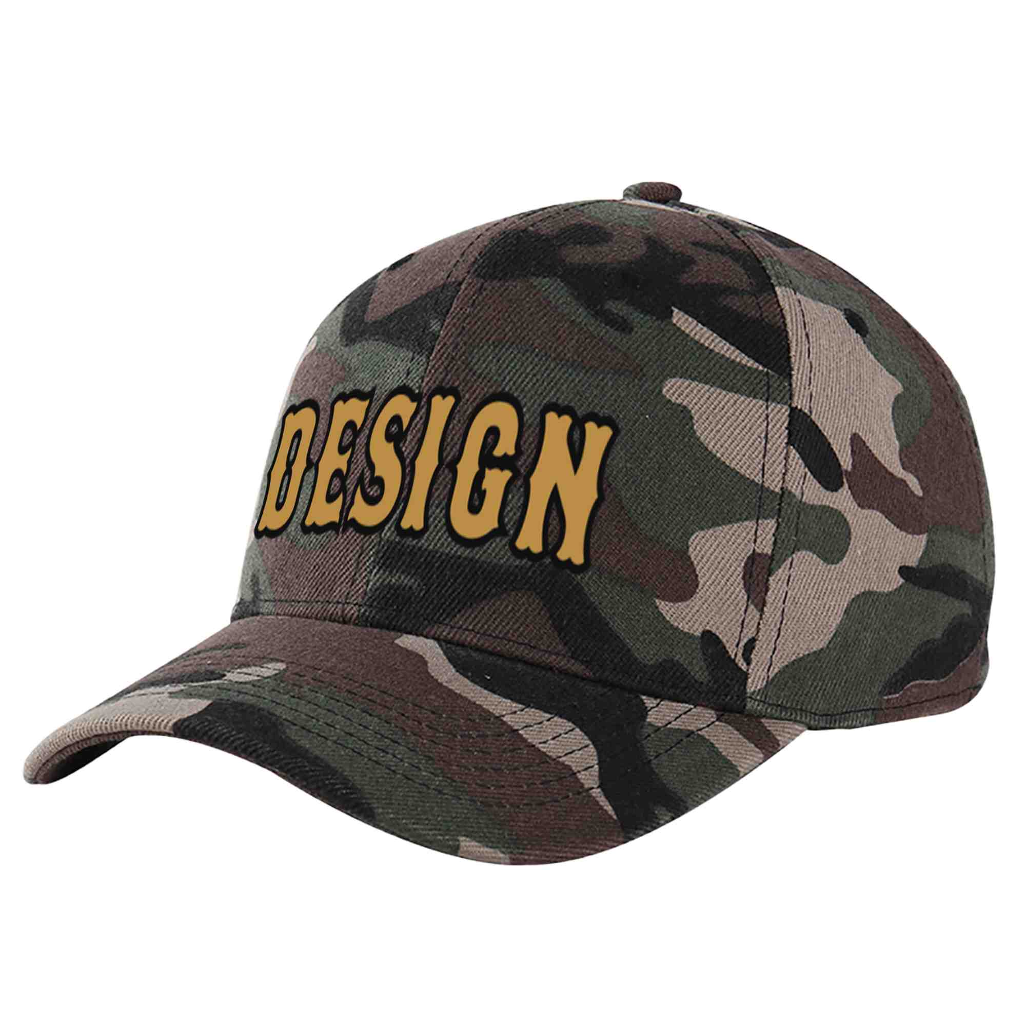 Casquette de baseball personnalisée Camo Old Gold-Black Curved Eaves Sport Design