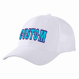 Conception personnalisée de casquette de baseball de sport incurvée bleu clair-violet blanc pour hommes/femmes/jeunes