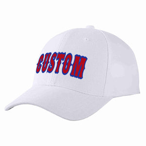 Conception personnalisée de casquette de baseball de sport incurvée blanc rouge-royal pour hommes/femmes/jeunes