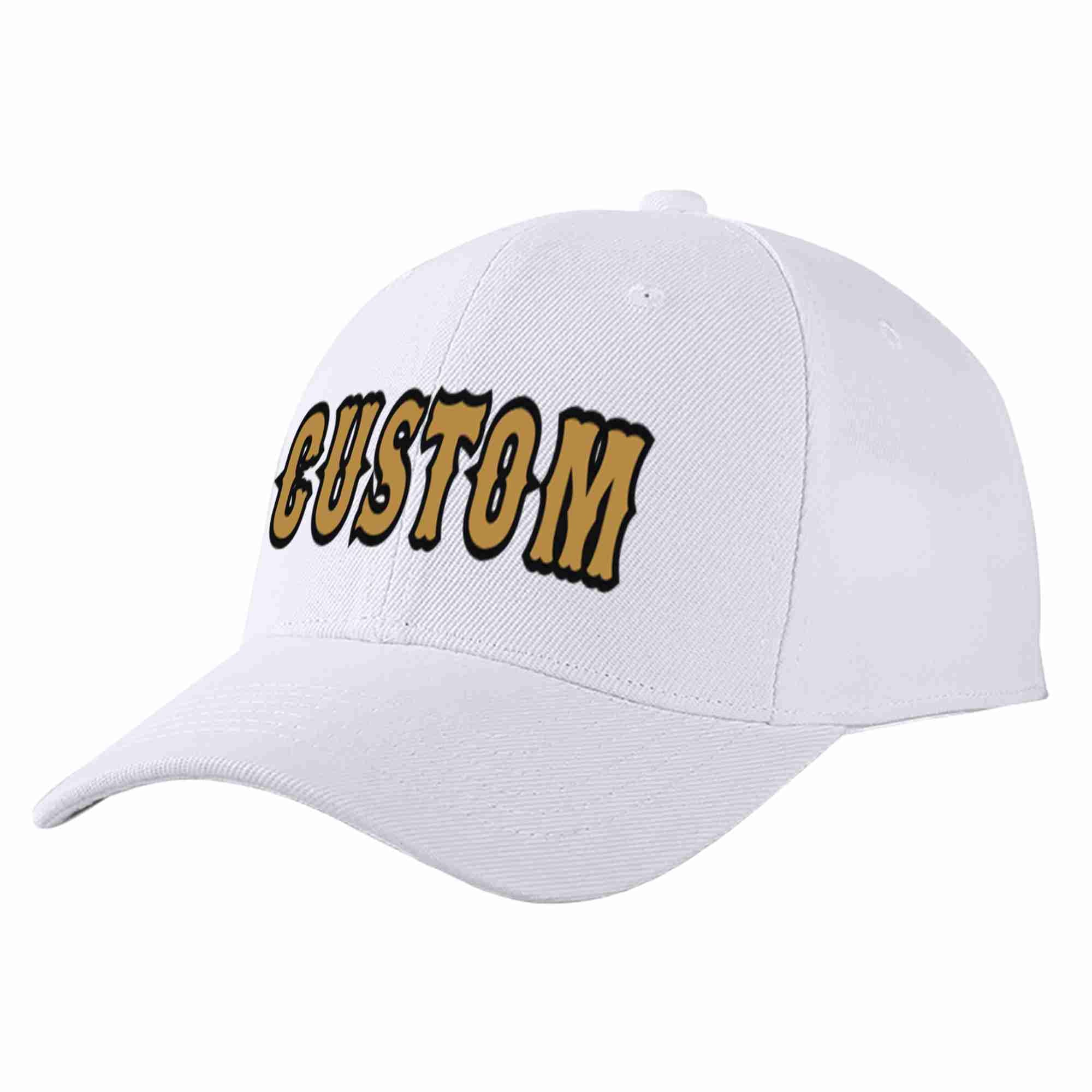 Custom White Old Gold-Black Curved Eaves Sport Baseball Cap Design for Men/Women/Youth