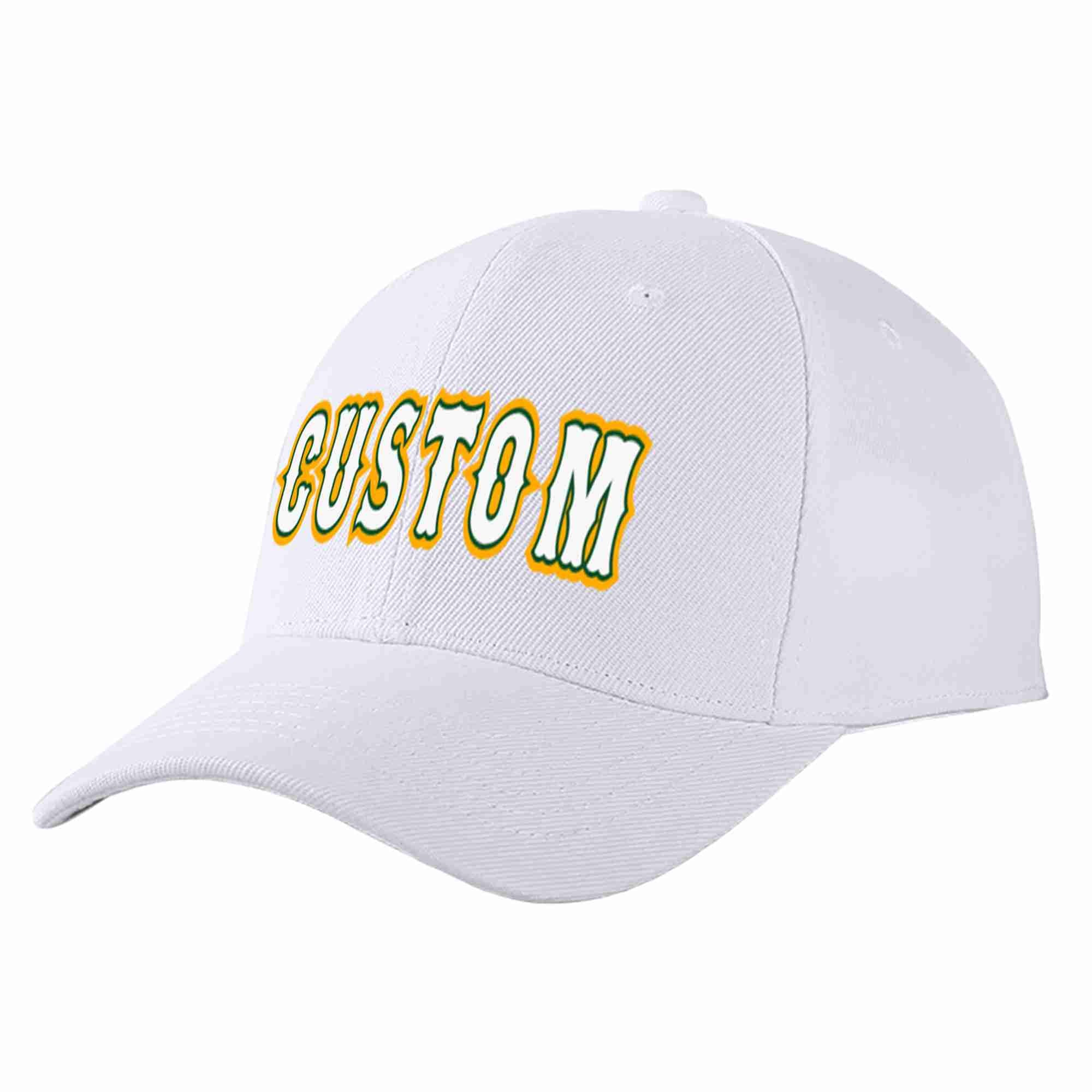 Conception personnalisée de casquette de baseball de sport incurvée blanc-vert Kelly pour hommes/femmes/jeunes