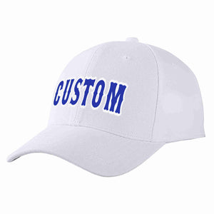 Conception personnalisée de casquette de baseball de sport incurvée blanc royal-blanc pour hommes/femmes/jeunes