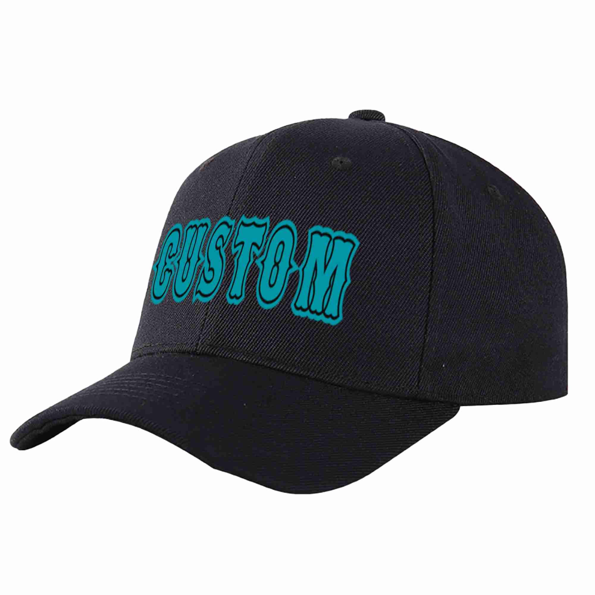 Conception personnalisée de casquette de baseball de sport incurvée noire aqua-noire pour hommes/femmes/jeunes